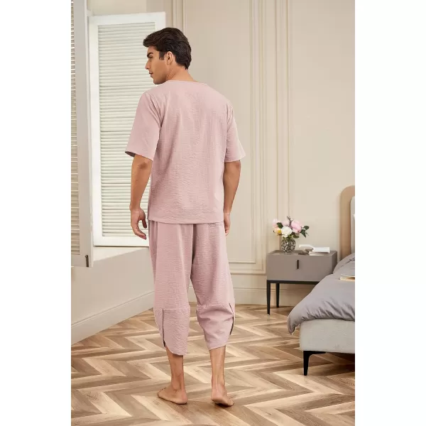 COOFANDY Men's 2 Pieces Linen Set Henley Shirt Short Sleeve and Harem Capri Pants Wide Leg Baggy Beach Yoga Trousers Outfits