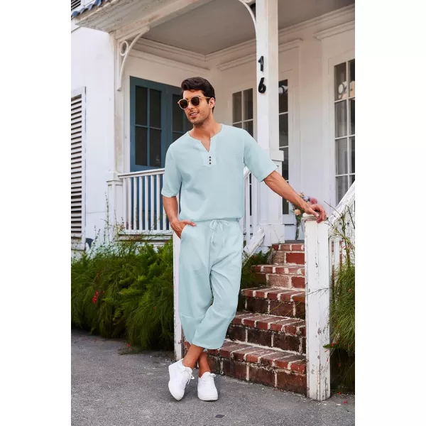 COOFANDY Men's 2 Pieces Linen Set Henley Shirt Short Sleeve and Harem Capri Pants Wide Leg Baggy Beach Yoga Trousers Outfits