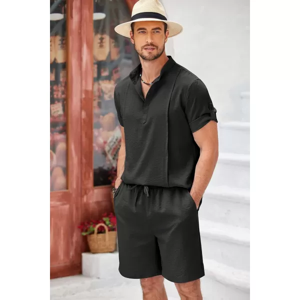 COOFANDY Men's 2 Pieces Linen Set Henley Shirt Short Sleeve and Shorts Summer Beach Yoga Matching Outfits