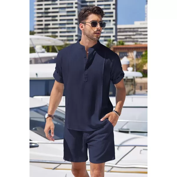 COOFANDY Men's 2 Pieces Linen Set Henley Shirt Short Sleeve and Shorts Summer Beach Yoga Matching Outfits