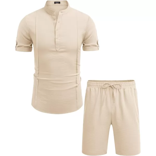 COOFANDY Men's 2 Pieces Linen Set Henley Shirt Short Sleeve and Shorts Summer Beach Yoga Matching Outfits