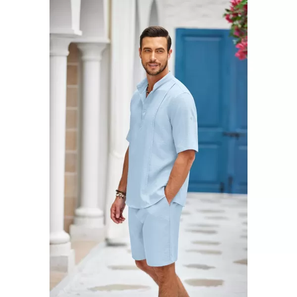 COOFANDY Men's 2 Pieces Linen Set Henley Shirt Short Sleeve and Shorts Summer Beach Yoga Matching Outfits