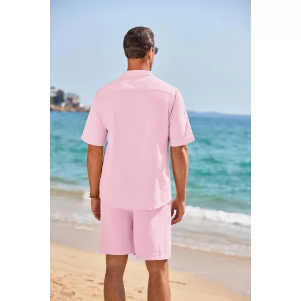 COOFANDY Men's 2 Pieces Linen Set Henley Shirt Short Sleeve and Shorts Summer Beach Yoga Matching Outfits