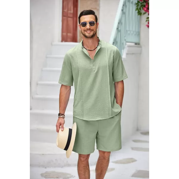 COOFANDY Men's 2 Pieces Linen Set Henley Shirt Short Sleeve and Shorts Summer Beach Yoga Matching Outfits