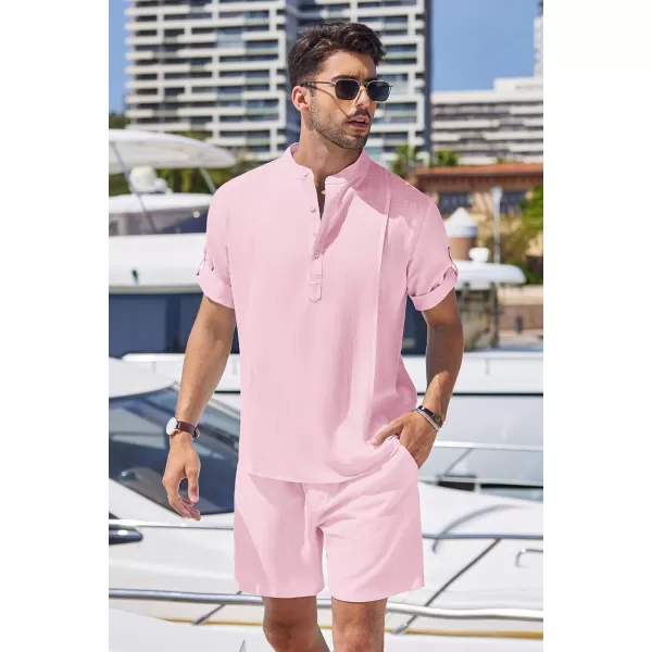 COOFANDY Men's 2 Pieces Linen Set Henley Shirt Short Sleeve and Shorts Summer Beach Yoga Matching Outfits