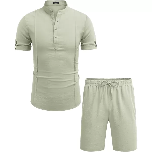 COOFANDY Men's 2 Pieces Linen Set Henley Shirt Short Sleeve and Shorts Summer Beach Yoga Matching Outfits