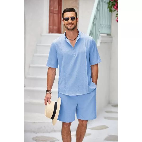 COOFANDY Men's 2 Pieces Linen Set Henley Shirt Short Sleeve and Shorts Summer Beach Yoga Matching Outfits
