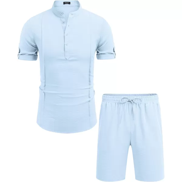 COOFANDY Men's 2 Pieces Linen Set Henley Shirt Short Sleeve and Shorts Summer Beach Yoga Matching Outfits