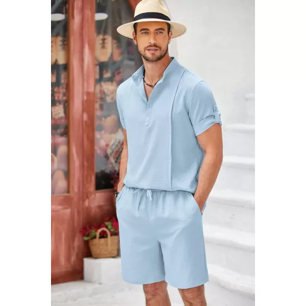 COOFANDY Men's 2 Pieces Linen Set Henley Shirt Short Sleeve and Shorts Summer Beach Yoga Matching Outfits