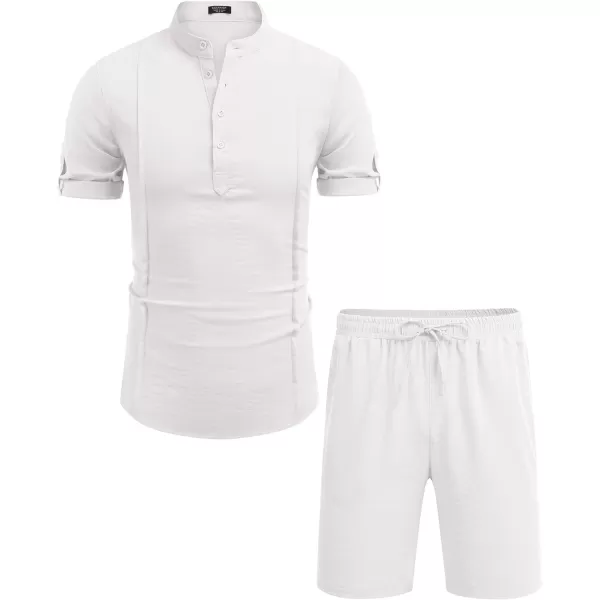 COOFANDY Men's 2 Pieces Linen Set Henley Shirt Short Sleeve and Shorts Summer Beach Yoga Matching Outfits