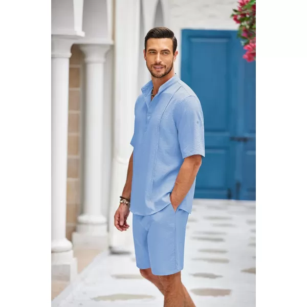 COOFANDY Men's 2 Pieces Linen Set Henley Shirt Short Sleeve and Shorts Summer Beach Yoga Matching Outfits