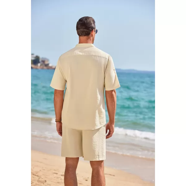 COOFANDY Men's 2 Pieces Linen Set Henley Shirt Short Sleeve and Shorts Summer Beach Yoga Matching Outfits