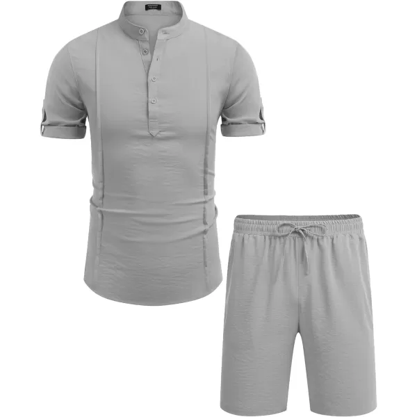 COOFANDY Men's 2 Pieces Linen Set Henley Shirt Short Sleeve and Shorts Summer Beach Yoga Matching Outfits