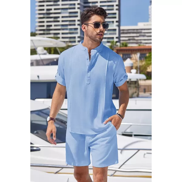 COOFANDY Men's 2 Pieces Linen Set Henley Shirt Short Sleeve and Shorts Summer Beach Yoga Matching Outfits