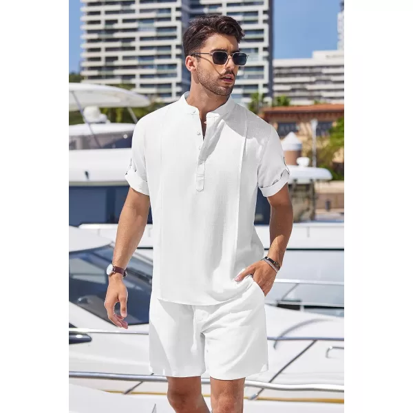 COOFANDY Men's 2 Pieces Linen Set Henley Shirt Short Sleeve and Shorts Summer Beach Yoga Matching Outfits