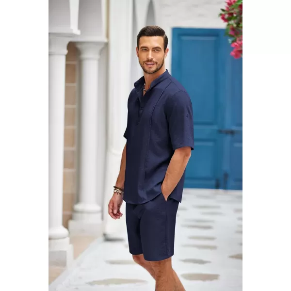 COOFANDY Men's 2 Pieces Linen Set Henley Shirt Short Sleeve and Shorts Summer Beach Yoga Matching Outfits