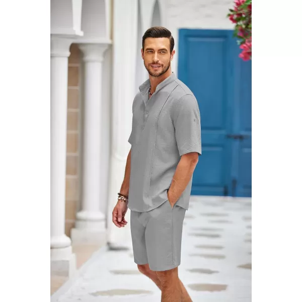 COOFANDY Men's 2 Pieces Linen Set Henley Shirt Short Sleeve and Shorts Summer Beach Yoga Matching Outfits