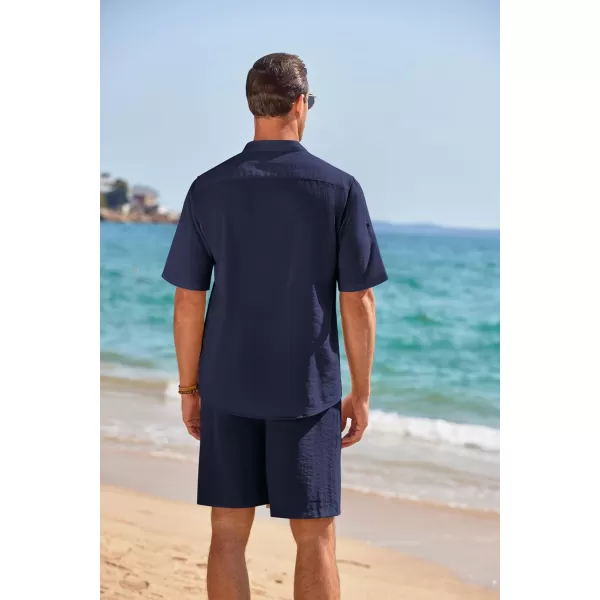 COOFANDY Men's 2 Pieces Linen Set Henley Shirt Short Sleeve and Shorts Summer Beach Yoga Matching Outfits