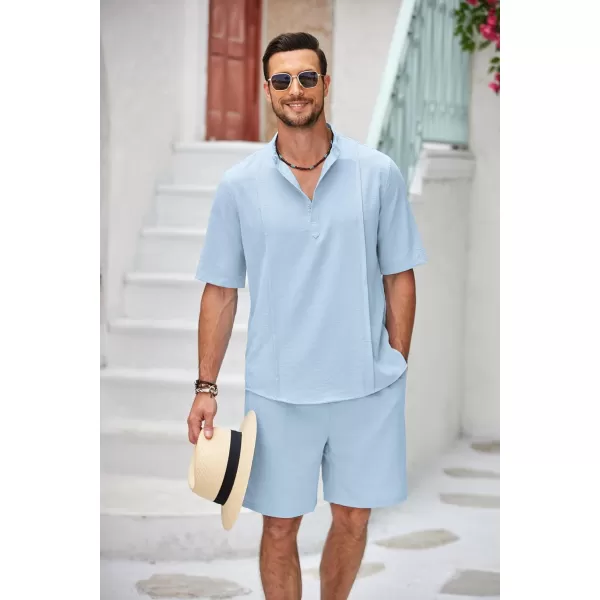 COOFANDY Men's 2 Pieces Linen Set Henley Shirt Short Sleeve and Shorts Summer Beach Yoga Matching Outfits