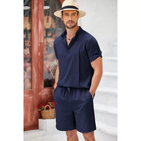 COOFANDY Men's 2 Pieces Linen Set Henley Shirt Short Sleeve and Shorts Summer Beach Yoga Matching Outfits