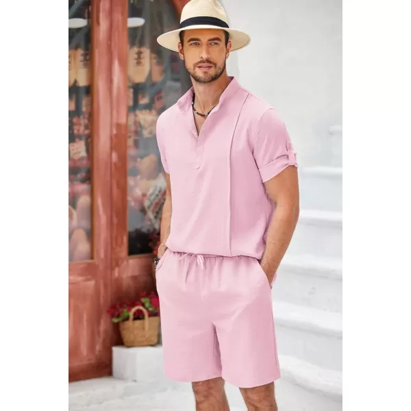 COOFANDY Men's 2 Pieces Linen Set Henley Shirt Short Sleeve and Shorts Summer Beach Yoga Matching Outfits