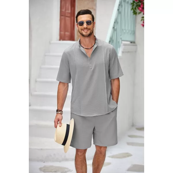 COOFANDY Men's 2 Pieces Linen Set Henley Shirt Short Sleeve and Shorts Summer Beach Yoga Matching Outfits