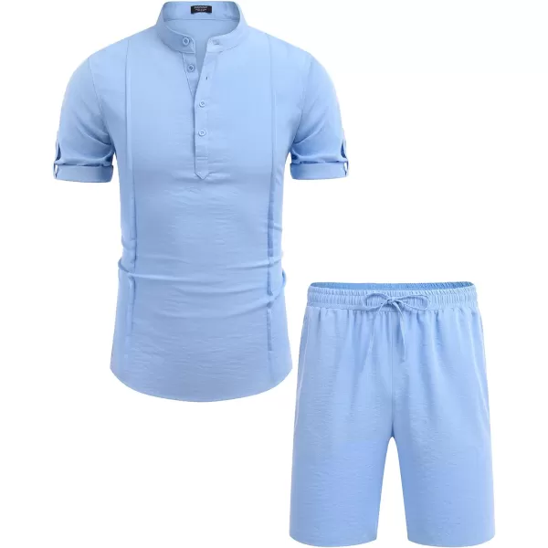 COOFANDY Men's 2 Pieces Linen Set Henley Shirt Short Sleeve and Shorts Summer Beach Yoga Matching Outfits