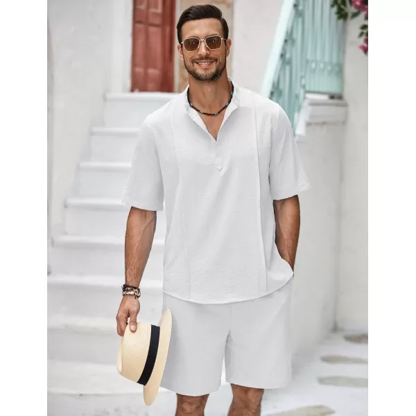 COOFANDY Men's 2 Pieces Linen Set Henley Shirt Short Sleeve and Shorts Summer Beach Yoga Matching Outfits