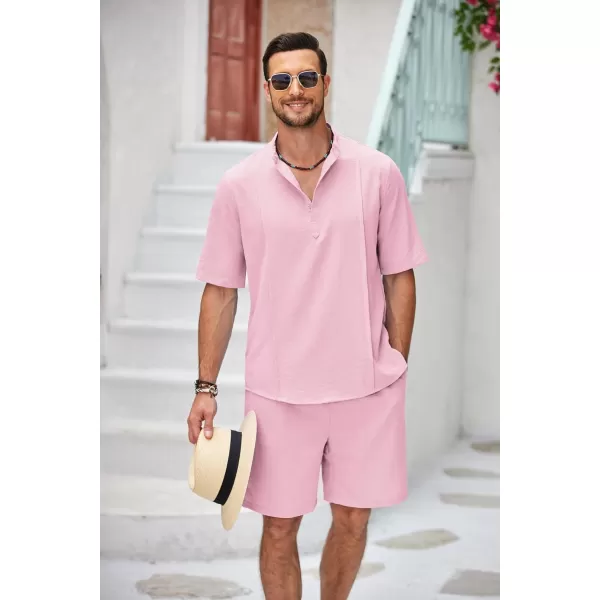 COOFANDY Men's 2 Pieces Linen Set Henley Shirt Short Sleeve and Shorts Summer Beach Yoga Matching Outfits