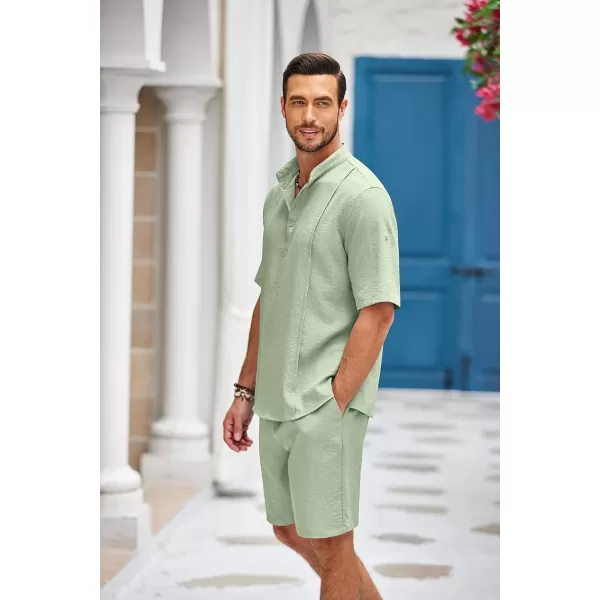 COOFANDY Men's 2 Pieces Linen Set Henley Shirt Short Sleeve and Shorts Summer Beach Yoga Matching Outfits