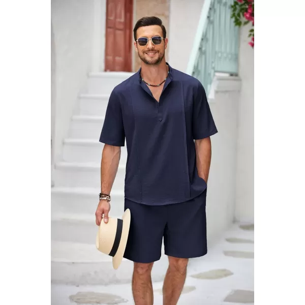 COOFANDY Men's 2 Pieces Linen Set Henley Shirt Short Sleeve and Shorts Summer Beach Yoga Matching Outfits