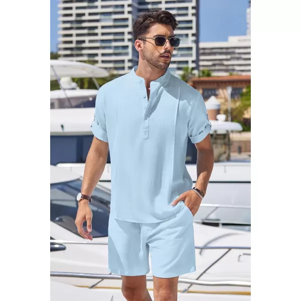 COOFANDY Men's 2 Pieces Linen Set Henley Shirt Short Sleeve and Shorts Summer Beach Yoga Matching Outfits