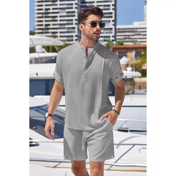 COOFANDY Men's 2 Pieces Linen Set Henley Shirt Short Sleeve and Shorts Summer Beach Yoga Matching Outfits