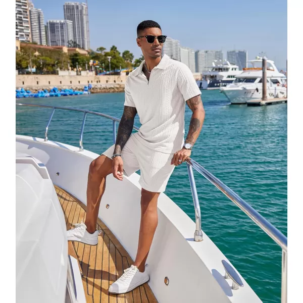 COOFANDY Men's 2 Pieces Outfits Casual Quarter Zip Polo Shirt and Shorts Set Athletic Jogging Summer Tracksuit