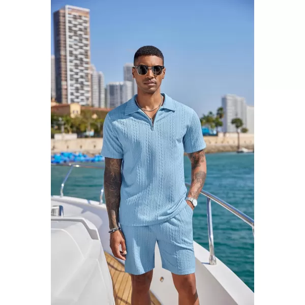 COOFANDY Men's 2 Pieces Outfits Casual Quarter Zip Polo Shirt and Shorts Set Athletic Jogging Summer Tracksuit