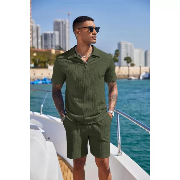 COOFANDY Men's 2 Pieces Outfits Casual Quarter Zip Polo Shirt and Shorts Set Athletic Jogging Summer Tracksuit