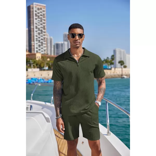 COOFANDY Men's 2 Pieces Outfits Casual Quarter Zip Polo Shirt and Shorts Set Athletic Jogging Summer Tracksuit
