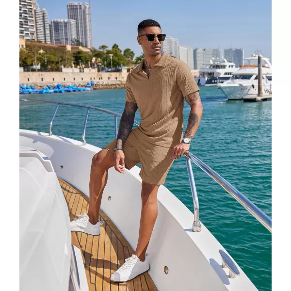 COOFANDY Men's 2 Pieces Outfits Casual Quarter Zip Polo Shirt and Shorts Set Athletic Jogging Summer Tracksuit