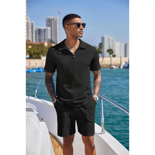 COOFANDY Men's 2 Pieces Outfits Casual Quarter Zip Polo Shirt and Shorts Set Athletic Jogging Summer Tracksuit