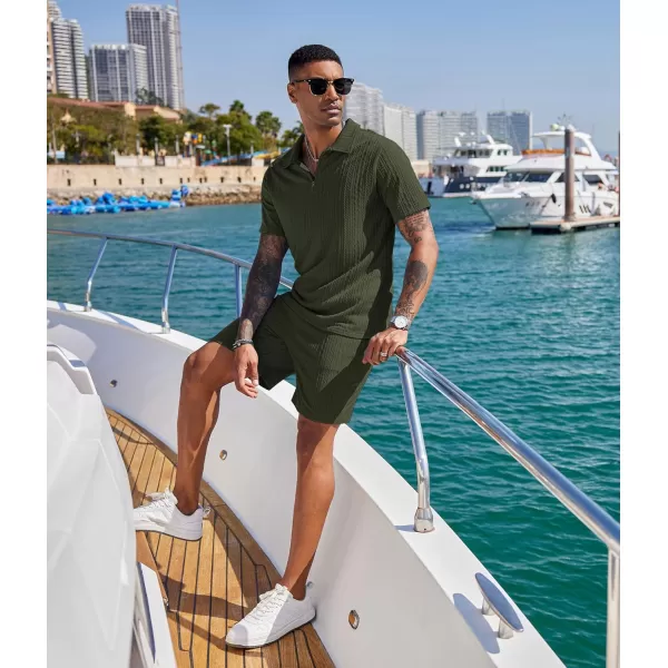 COOFANDY Men's 2 Pieces Outfits Casual Quarter Zip Polo Shirt and Shorts Set Athletic Jogging Summer Tracksuit
