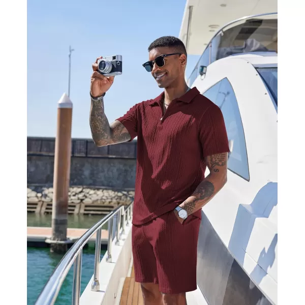 COOFANDY Men's 2 Pieces Outfits Casual Quarter Zip Polo Shirt and Shorts Set Athletic Jogging Summer Tracksuit