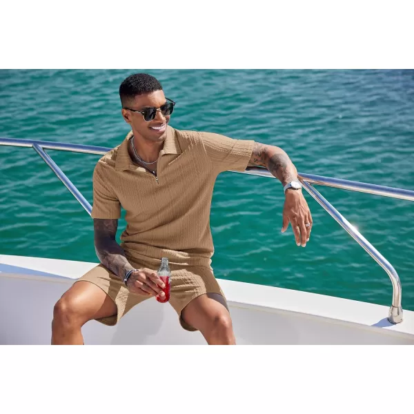 COOFANDY Men's 2 Pieces Outfits Casual Quarter Zip Polo Shirt and Shorts Set Athletic Jogging Summer Tracksuit