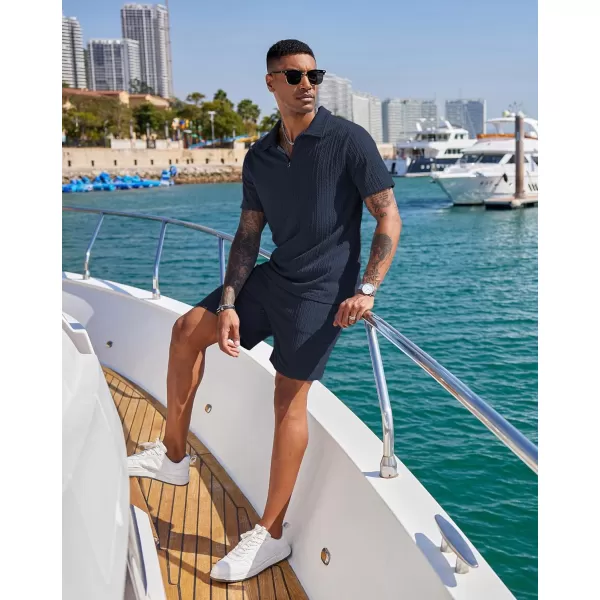 COOFANDY Men's 2 Pieces Outfits Casual Quarter Zip Polo Shirt and Shorts Set Athletic Jogging Summer Tracksuit