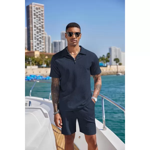 COOFANDY Men's 2 Pieces Outfits Casual Quarter Zip Polo Shirt and Shorts Set Athletic Jogging Summer Tracksuit