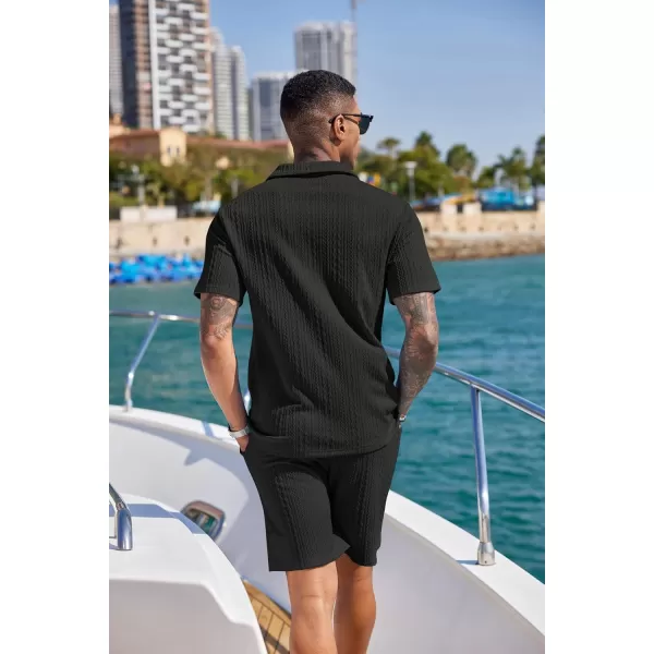 COOFANDY Men's 2 Pieces Outfits Casual Quarter Zip Polo Shirt and Shorts Set Athletic Jogging Summer Tracksuit