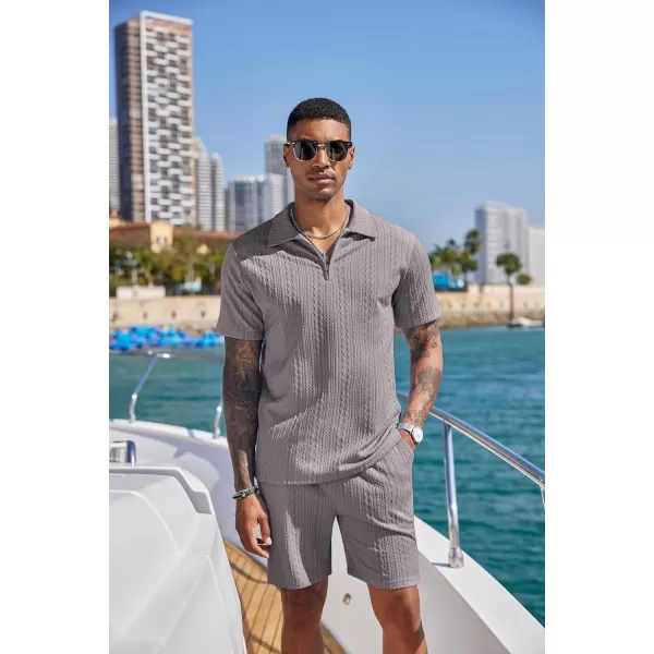 COOFANDY Men's 2 Pieces Outfits Casual Quarter Zip Polo Shirt and Shorts Set Athletic Jogging Summer Tracksuit