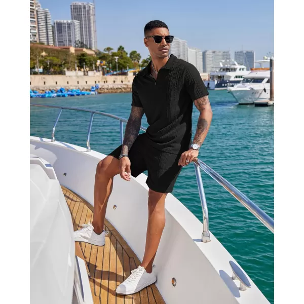 COOFANDY Men's 2 Pieces Outfits Casual Quarter Zip Polo Shirt and Shorts Set Athletic Jogging Summer Tracksuit