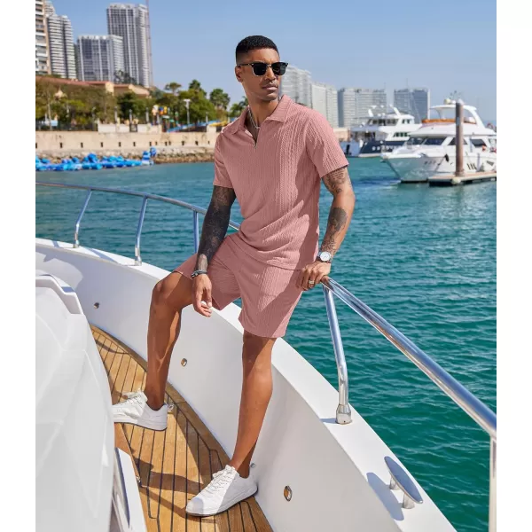 COOFANDY Men's 2 Pieces Outfits Casual Quarter Zip Polo Shirt and Shorts Set Athletic Jogging Summer Tracksuit