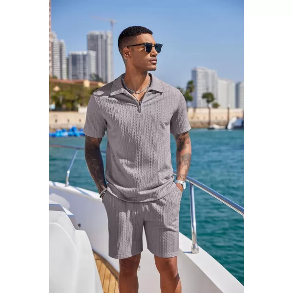 COOFANDY Men's 2 Pieces Outfits Casual Quarter Zip Polo Shirt and Shorts Set Athletic Jogging Summer Tracksuit