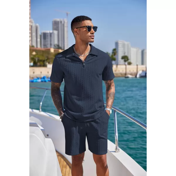 COOFANDY Men's 2 Pieces Outfits Casual Quarter Zip Polo Shirt and Shorts Set Athletic Jogging Summer Tracksuit